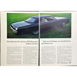 Chrysler 1969 Imperial Le Baron 4-Door Hardtop 2 Page Vintage Print Ad 1969